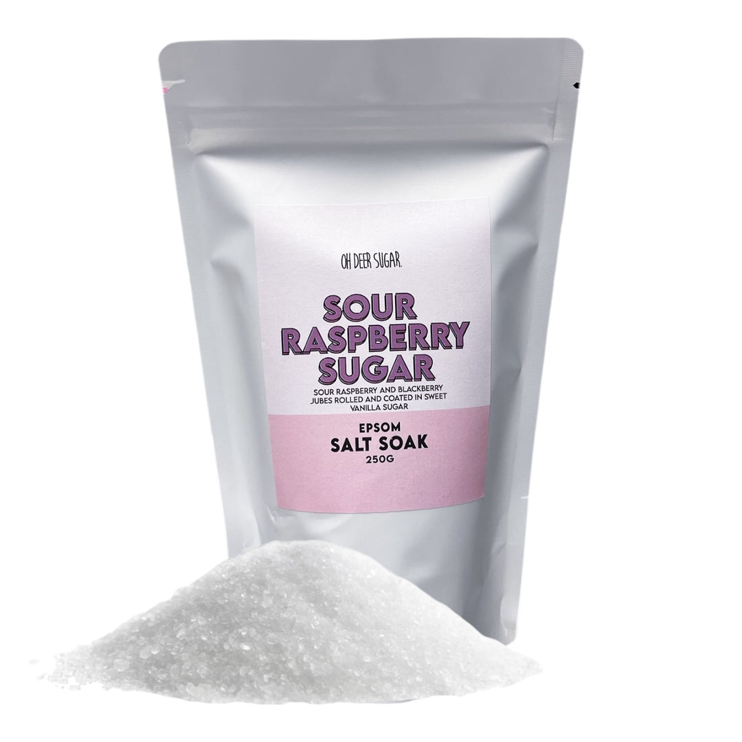 SOUR RASPBERRY SUGAR EPSOM SALT SOAK 250g