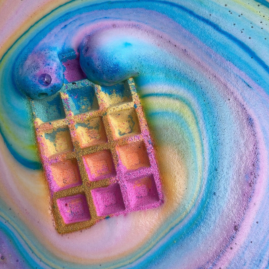 rainbow vegan colourful bath bomb Australia waffle