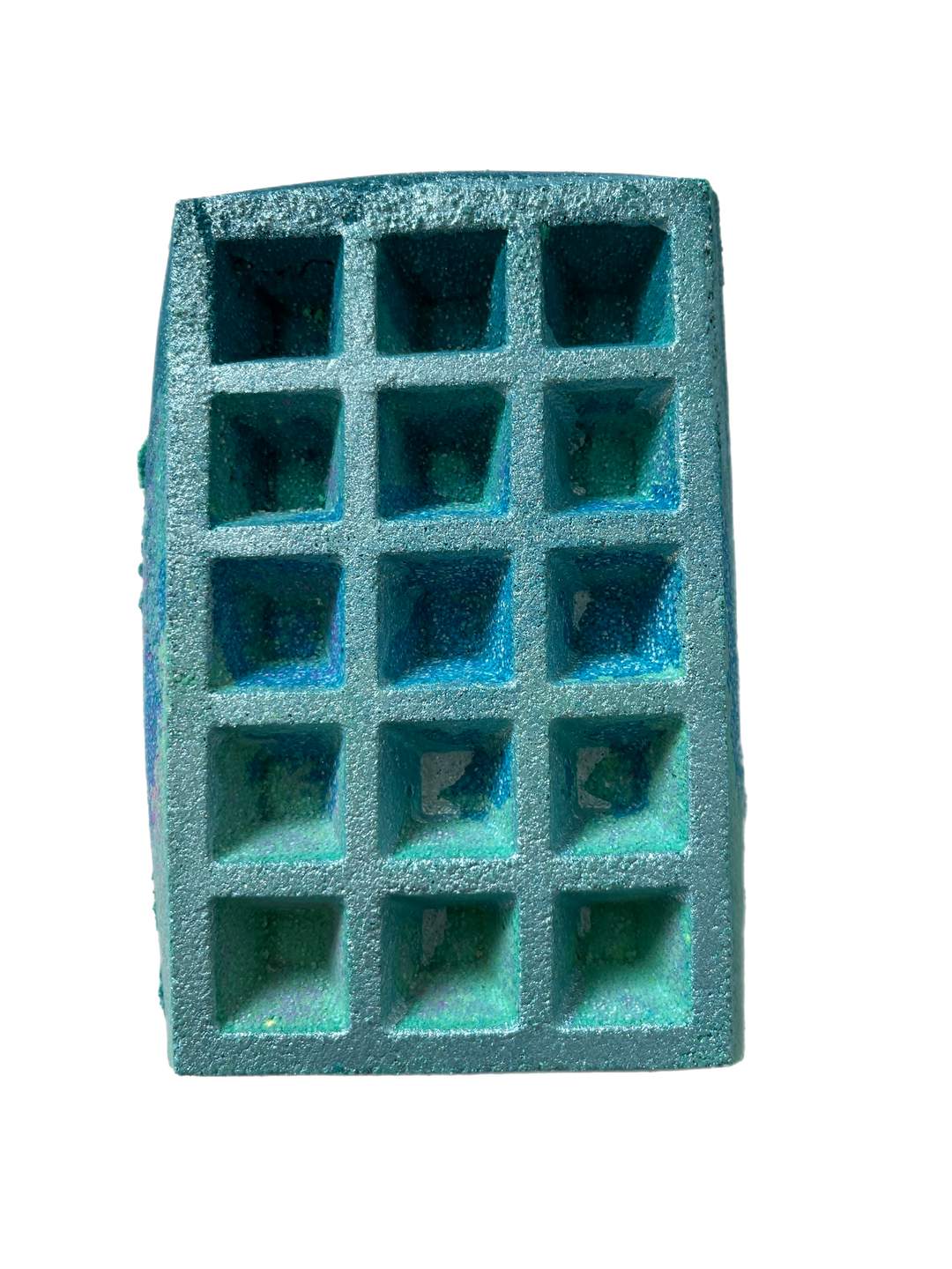 virgo waffle bath bomb in greens with painted green biodegradable glitter 