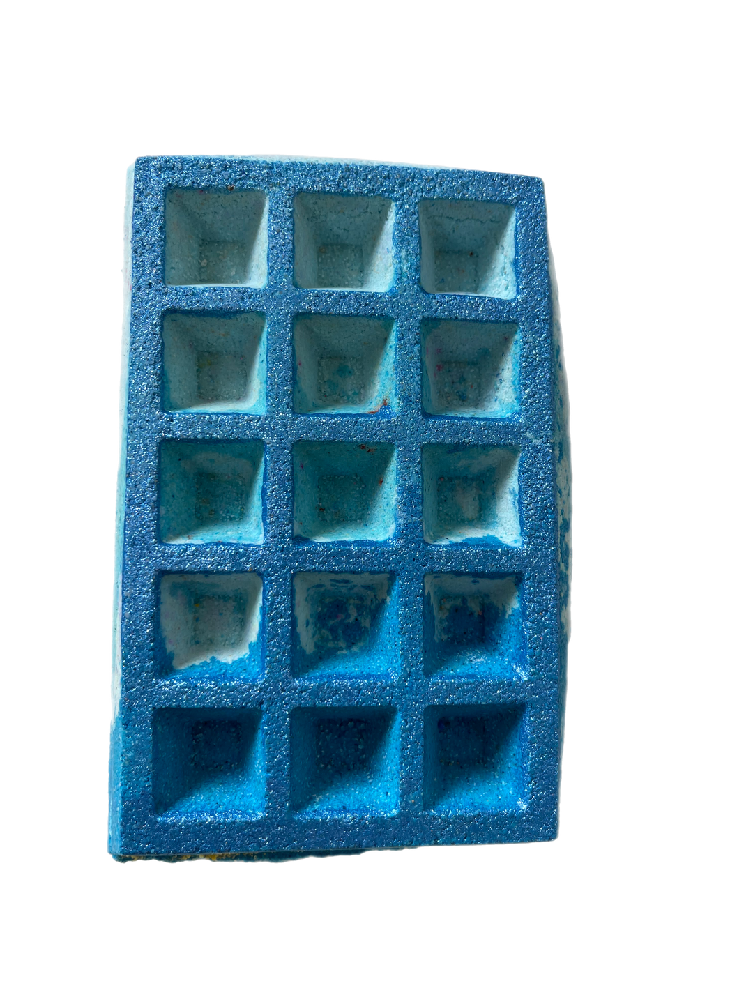Aquarius waffle bath bomb in blue with painted bright blue bio degradable glitter 