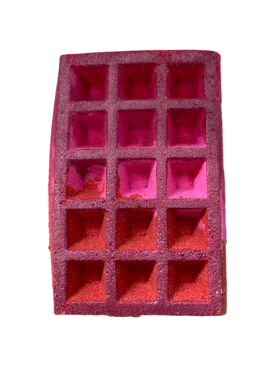 aries waffle bath bomb in red, pink, hot pink with painted dark pink biodegradable plastic free glitter 